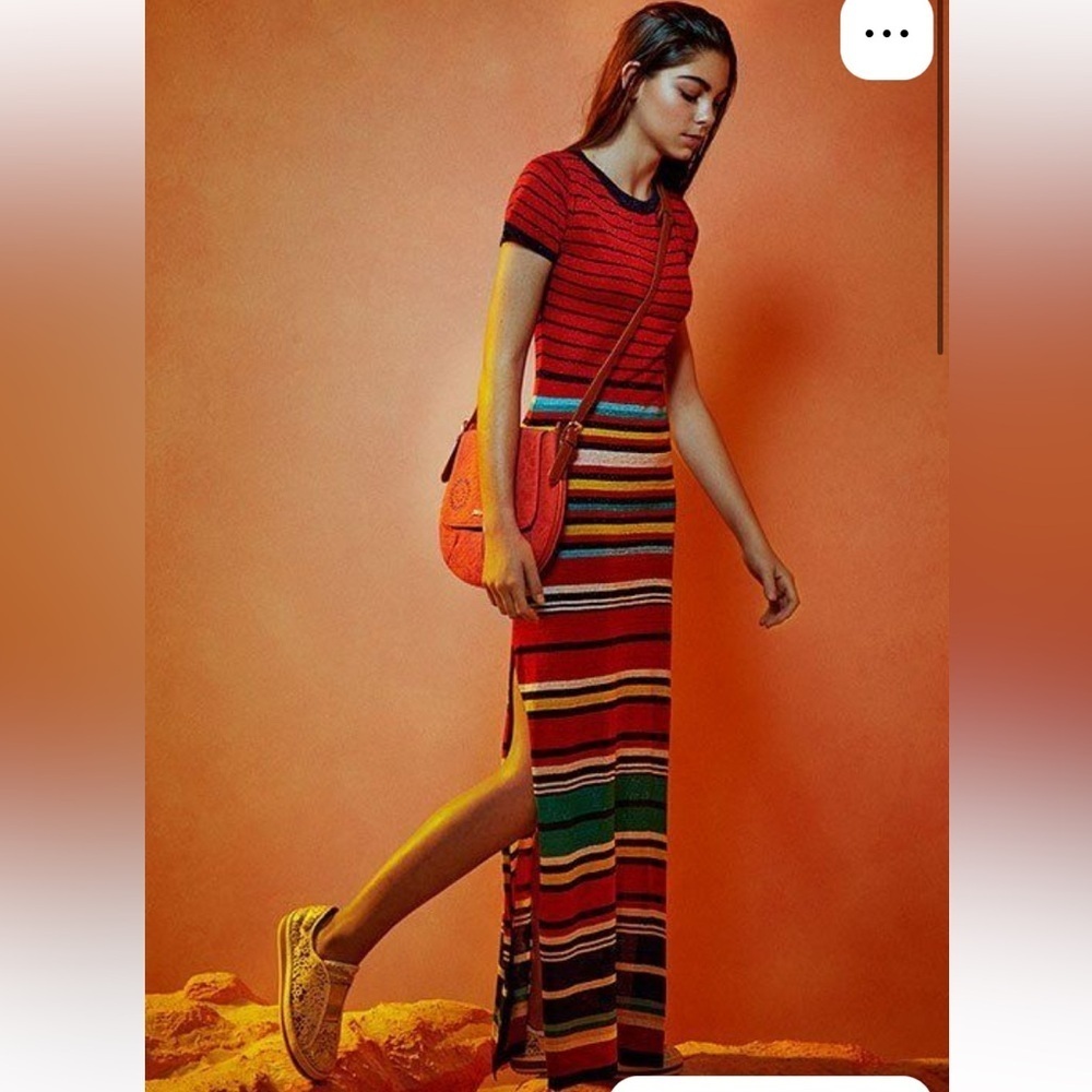 Desigual maxi striped glittery Red and Multicolor Knit Dress
